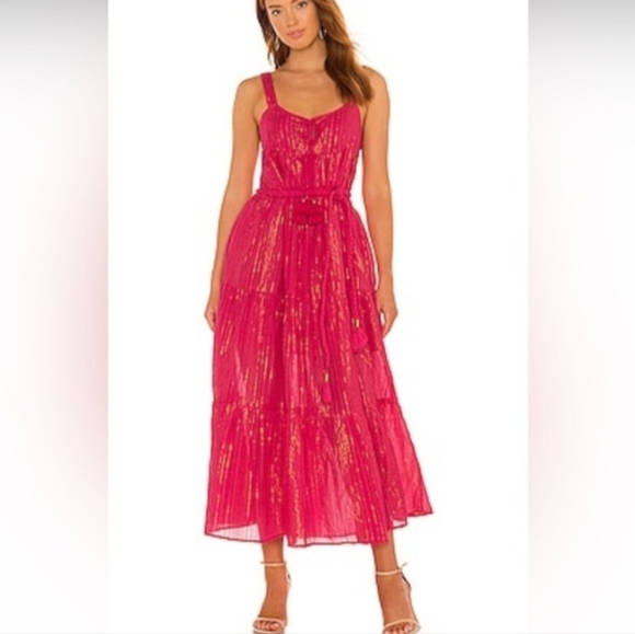 Karina Grimaldi Belle Maxi Dress in Hot Pink Cherry Metallic Summer Vacation - Picture 9 of 10